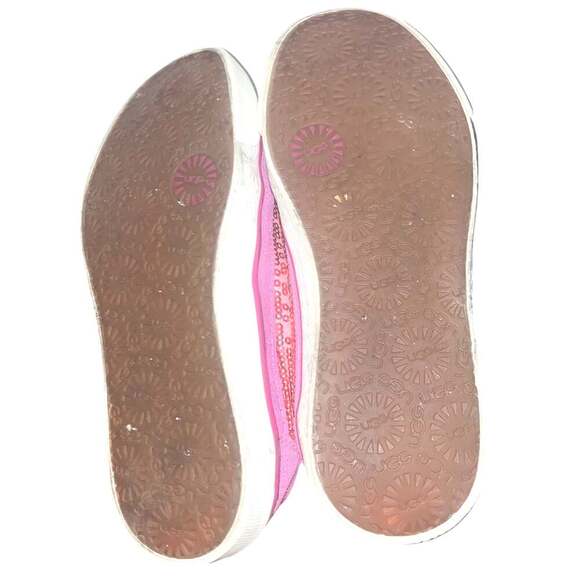 Ugg Laela Sparkles Sequined & Leather Sparkly Sneakers Neon Hot Pink - Picture 2 of 4